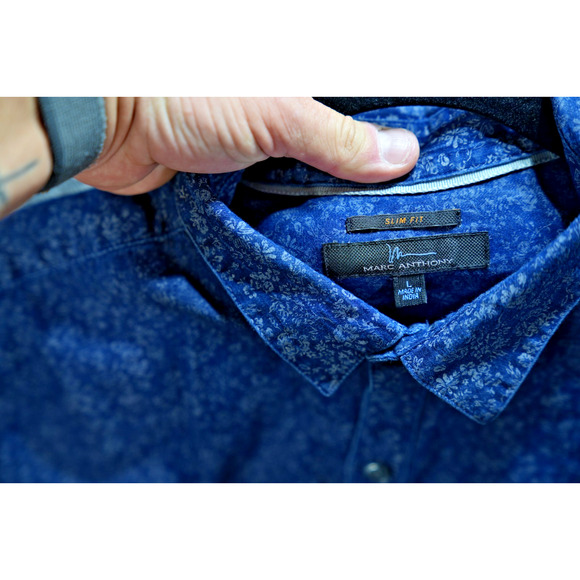 Marc Anthony Slim Fit Button-Up Shirt Men’s L Navy Blue Floral 100% Cotton - Picture 3 of 8
